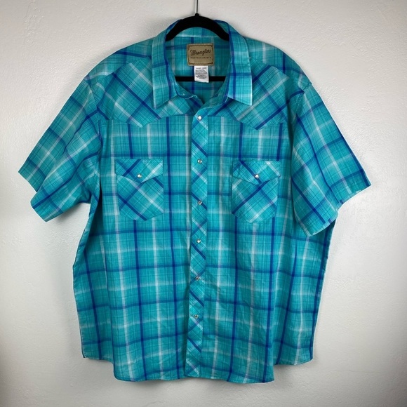 Wrangler Western plaid Blue Snap Summer Spring Shirt men’s size 3XL - Picture 1 of 11